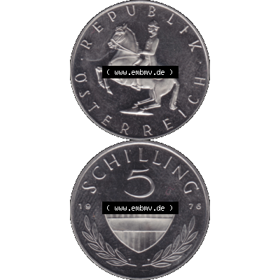 Alte Münze aus Österreich, in PNG digitalisiert 1968-2001, 5 Schilling 1976-01. Vorderseite und Rückseite vertikal auf einen digitalen Bild der alten österreichischen... Sammlung