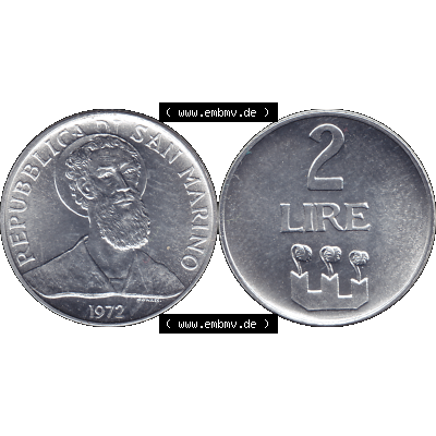 Bildmaterial in PNG-Grafiken Münzensatz / KMS 1972 aus San Marino 1972-1972, Münze 2 Lire 1972, 2 LIRE MONASSI REPUBBLICA DI SAN MARINO. Die digitalisierte Münze liegt... Sammlung