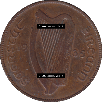 Bildmaterial einer Münze aus Irland als PNG-Grafik 1928-1937, 1 Penny, Pence 1935-01. Digitalisierte Münze aus Irland als transparente PNG-Grafik zum herunterladen.... Sammlung