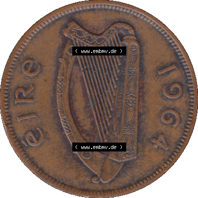 Bildmaterial einer Münze aus Irland als PNG-Grafik 1940-1968, 1 Penny 1964-01. Digitalisierte Münze aus Irland als transparente PNG-Grafik zum herunterladen. Vorderseite der... Sammlung