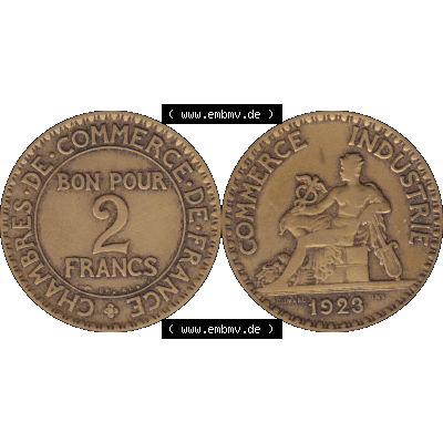 Münzen Frankreich Umlaufmünze in PNG einer Münze aus Frankreich 1920-1927, 2 Francs, Franken 1923-01. Vorderseite und Rückseite horizontal auf einen digitalen Bild... Sammlung