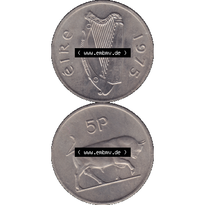 Bildmaterial einer Münze aus Irland als PNG-Grafik 1969-1990, 5 Pence 1976-01. Digitalisierte Münze aus Irland als transparente PNG-Grafik zum herunterladen. Vorderseite und... Sammlung