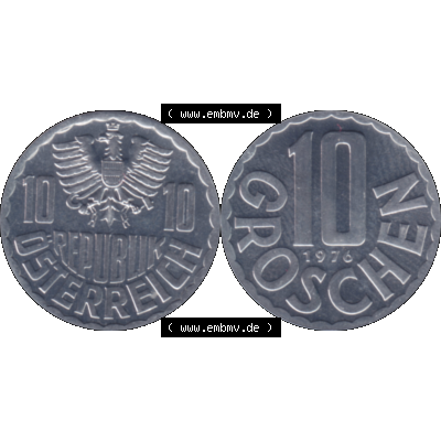 Alte Münze aus Österreich, in PNG digitalisiert 1951-2001, 10 Groschen 1976-01. Vorderseite und Rückseite horizontal auf einen digitalen Bild der alten österreichischen... Sammlung