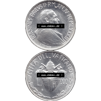 Alte Münze aus der Vatikanstadt / Vatikan als PNG-Grafik Münze Vatikanstadt 1982-1982, 1000 Lire Silbermünze 1982-01 4. Jahr Papst Johannes Paul II. Vorderseite und... Sammlung