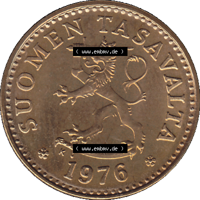 Alte Münzen KMS Finnland, Kursmünzensatz 1976 in Stempelglanz als digitales Computerbild in transparenten PNG 1963-1982, 10 Penny, Penniä 1976-1, SUOMEN TASAVALTA.... Sammlung