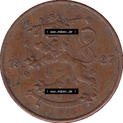 Alte Münzen KMS Finnland, Kursmünzensatz in PNG Design einer finnischen Münze 1918-1940, 5 Penny, Penniä 1927. Vorderseite einer Münze in transparenten... Sammlung