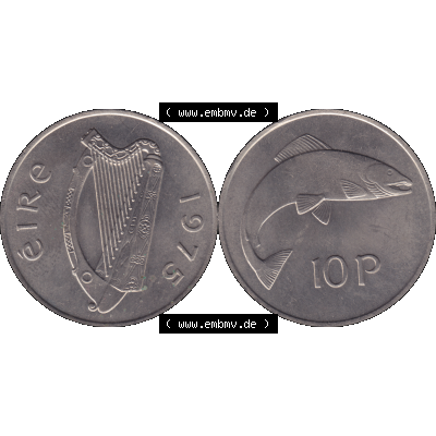 Bildmaterial einer Münze aus Irland als PNG-Grafik 1969-1986, 10 Pence 1975-01. Digitalisierte Münze aus Irland als transparente PNG-Grafik zum herunterladen. Vorderseite... Sammlung