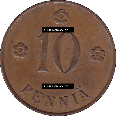 Alte Münzen KMS Finnland, Kursmünzensatz in PNG Design einer finnischen Münze 1919-1940, 10 Penny, Penniä 1931. Rückseite mit Wert-Zahl bzw. Nennwert... Sammlung
