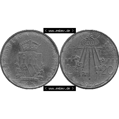 Bildmaterial Münzensatz / KMS 1979 aus San Marino in Graustufen 1979-1979, 20 Lire, J. V. LIBERTAS REPVBBLICA DI S. MARINO, 1979 20 LIRE Graustufen.... Sammlung