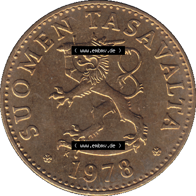 Alte Münzen KMS Finnland, Kursmünzensatz 1978 in Stempelglanz als digitales Computerbild einer finnischen digitalisierten Münze in transparenten PNG 1963-1990, 50 Penny 1978-1.... Sammlung