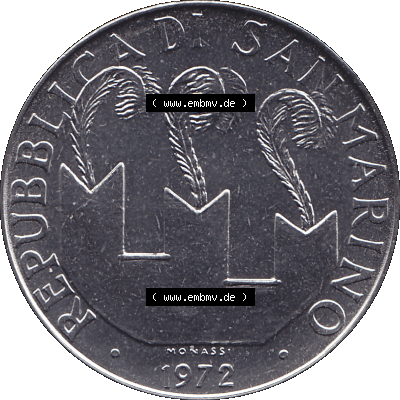Bildmaterial in PNG-Grafiken Münzensatz / KMS 1972 aus San Marino 1972-1972, Münze 50 Lire, 1972, MONASSI REPUBBLICA DI SAN MARINO 50 LIRE. Vorderseite als PNG-Grafik... Sammlung