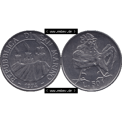 Bildmaterial Münzensatz / KMS 1974 aus San Marino Münze 1974-1974 als transparente PNG-Grafik, 50 Lire, L.50 MINGUZZI MONASSI INC.. Die digitalisierte Münze... Sammlung