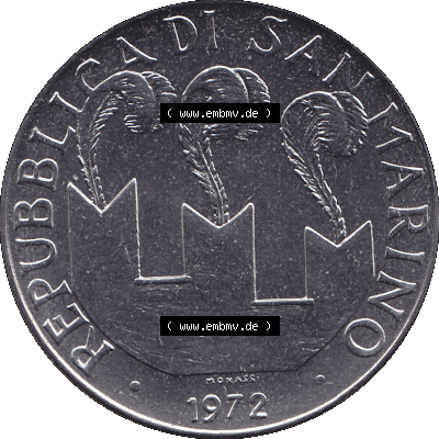 Bildmaterial in PNG-Grafiken Münzensatz / KMS 1972 aus San Marino 1972-1972, Münze 100 Lire von 1972, 100 LIRE MONASSI REPUBBLICA DI SAN MARINO. Vorderseite als PNG-Grafik... Sammlung