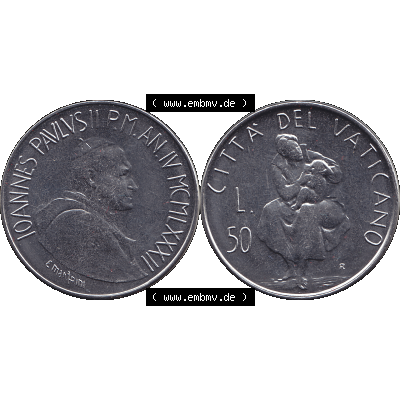 Alte Münze aus der Vatikanstadt / Vatikan als PNG-Grafik Münze Vatikanstadt 1982-1982, 50 Lire 1982-01 E. MANFRINI IOANNES PAVLVS II P M. Vorderseite und Rückseite... Sammlung