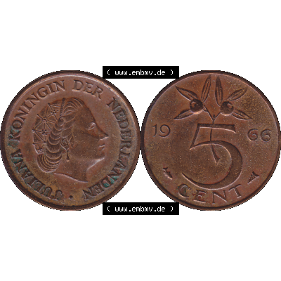 Alte Münze der Niederlande 1951-1975, in PNG digitalisiert 1950-1980, 5 Cent Königin Juliana 1966-01. Vorderseite und Rückseite horizontal auf einen digitalen Bild der... Sammlung