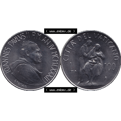 Alte Münze aus der Vatikanstadt / Vatikan als PNG-Grafik Münze Vatikanstadt 1982-1982, 100 Lire, E. MANFRINI IOANNES PAVLVS II P M. 1982-01. Vorderseite und... Sammlung