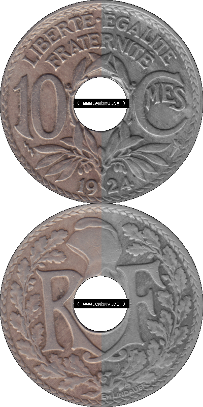 PNG einer Münze aus Frankreich 1917-1938, 10 Centimes, Cent 1924 Sammlung