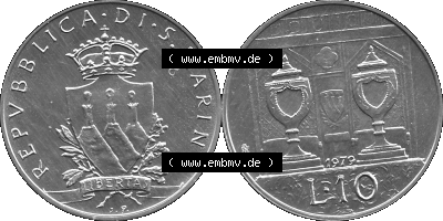 Münzensatz / KMS 1979 aus San Marino in Graustufen 1979-1979, 10 Lire, J. V. LIBERTAS REPVBBLICA DI S. MARINO, 1979 L.10 Sammlung