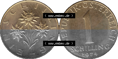Alte Münze aus KMS Österreich, Kursmünzensatz 1974 in PP 1959-2001, 1 Schilling 1974 Sammlung