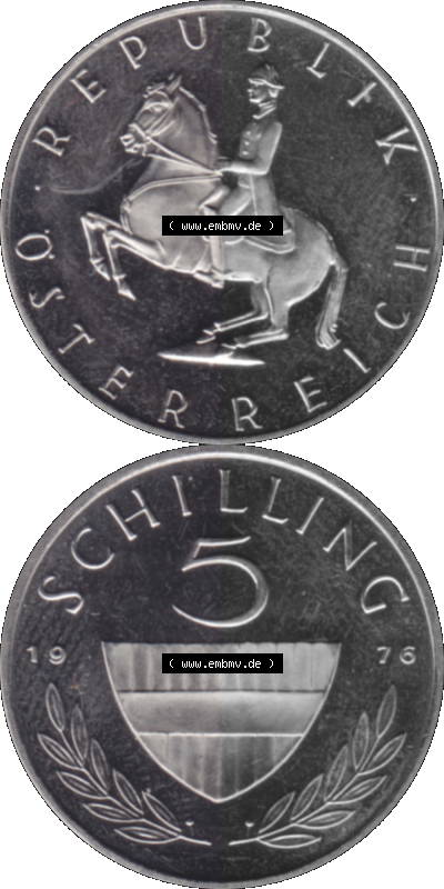 Münze aus Österreich, in PNG digitalisiert 1968-2001, 5 Schilling 1976 Sammlung