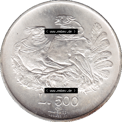 San Marino Münze 1974-1974 als transparente PNG-Grafik, 50 Lire Silbermünze, L.500 MINGUZZI MONASSI INC. Sammlung