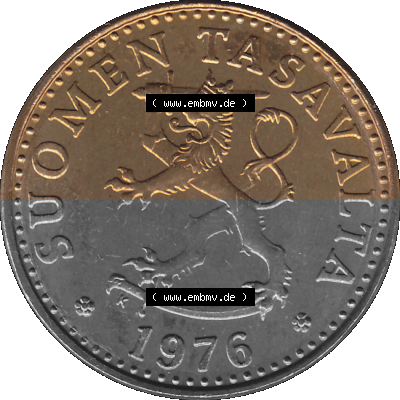Alte Münzen KMS Finnland, Kursmünzensatz 1976 in Stempelglanz als digitales Computerbild in transparenten PNG 1963-1990, 20... Sammlung