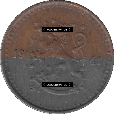 Finnland in transparenten digitalen PNG-Format 1940-1943, 25 Penny, Penniä Kupfer 1941 Sammlung