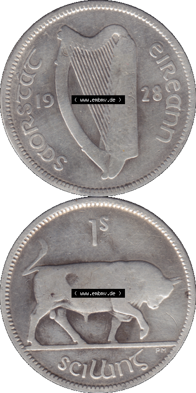 Münze aus Irland als PNG-Grafik 1928-1937, 1 Schilling, Scillins 1928 Sammlung