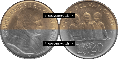Vatikanstadt / Vatikan als PNG-Grafik 1992-1992, 20 Lire Papst Giovanni Paolo II. 1992 Sammlung