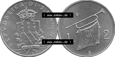Münzensatz / KMS 1979 aus San Marino in Graustufen 1979-1979, 2 Lire, J. V. LIBERTAS REPVBBLICA DI S. MARINO, 1979 L.2 Sammlung