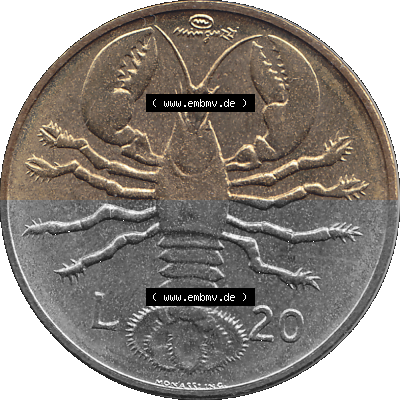 San Marino Münze 1974-1974 als transparente PNG-Grafik, 20 Lire, L.20 MINGUZZI MONASSI INC. Sammlung