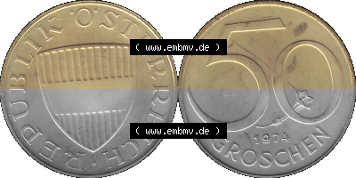 Alte Münze aus KMS Österreich, Kursmünzensatz 1974 in PP 1959-2001, 50 Groschen 1974 Sammlung