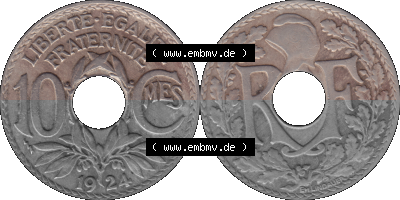 PNG einer Münze aus Frankreich 1917-1938, 10 Centimes, Cent 1924 Sammlung