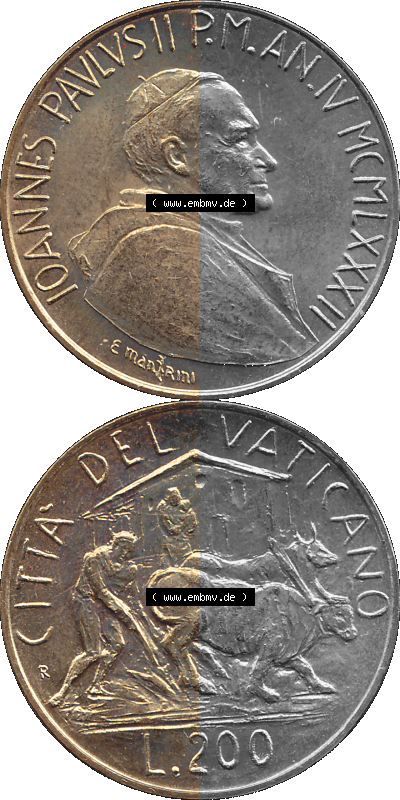 PNG-Grafik Münze Vatikanstadt 1982-1982, 200 Lire, E. MANFRINI IOANNES PAVLVS II P M 1982, Vatikanstadt / Vatikan 1982 Münze... Sammlung