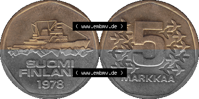 finnischen digitalisierten Münze in transparenten PNG 1972-1978, 5 finnische Mark, Markkaa, 1978 Sammlung