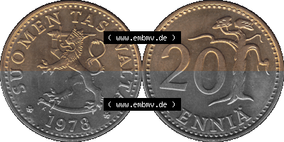 finnischen digitalisierten Münze in transparenten PNG 1963-1990, 20 Penny, 1978 Sammlung
