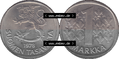 finnischen digitalisierten Münze in transparenten PNG 1969-1993, 1 finnische Mark, Markka 1978 Sammlung