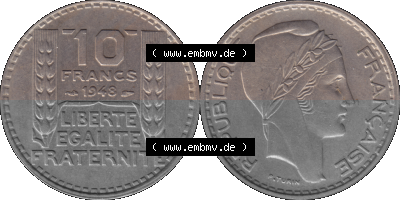 PNG einer Münze aus Frankreich 1947-1949, 10 Francs, Franken 1948 Sammlung