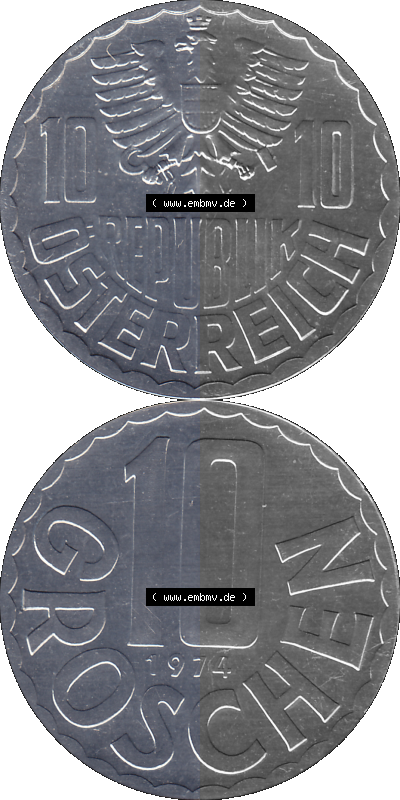 Alte Münze aus KMS Österreich, Kursmünzensatz 1974 in PP 1951-2001, 10 Groschen 1974 Sammlung