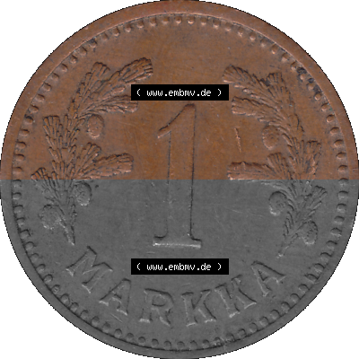 Finnland in transparenten digitalen PNG-Format 1940-1951, 1 finnische Mark, Markka, Kupfer 1942 Sammlung