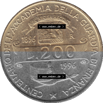 Münze aus Italien / Italia als PNG-Grafik 1996-1996, 200 Lire Zollakademie 1996 Sammlung