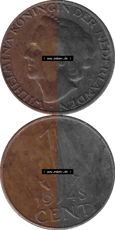 Alte Münze aus der Niederlande 1926-1950, in PNG digitalisiert 1948-1948, 1 Cent Königin Wilhelmina 1948, Ein / One Cent, niederländisch... Sammlung