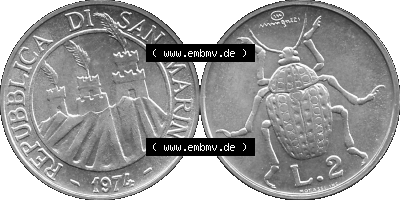 Münzensatz / KMS 1974 aus San Marino in Graustufen 1974-1974, 2 Lire, L.2 MINGUZZI MONASSI INC. Sammlung