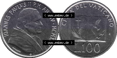 Vatikanstadt / Vatikan als PNG-Grafik 1992-1992, 100 Lire Papst Giovanni Paolo II 1992 Sammlung