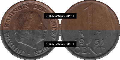 Münze der Niederlande 1951-1975, in PNG digitalisiert 1950-1980, 1 Cent Königin Juliana 1951, 1600 x 800 Pixel Querformat in... Sammlung