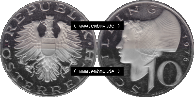 Münze aus Österreich, in PNG digitalisiert 1974-2001, 10 Schilling 1976 Sammlung