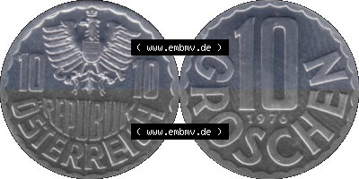 Münze aus Österreich, in PNG digitalisiert 1951-2001, 10 Groschen 1976 Sammlung