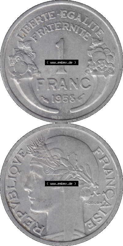PNG einer Münze aus Frankreich 1941-1959, 1 Francs, Franken 1958 Sammlung