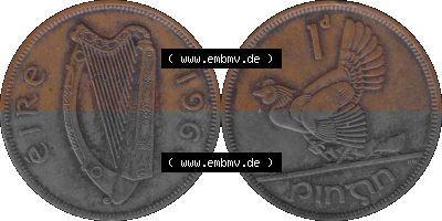Münze aus Irland als PNG-Grafik 1940-1968, 1 Penny 1964 Sammlung