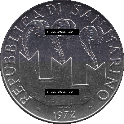 San Marino 1972-1972, Münze 100 Lire von 1972, 100 LIRE MONASSI REPUBBLICA DI SAN MARINO Sammlung